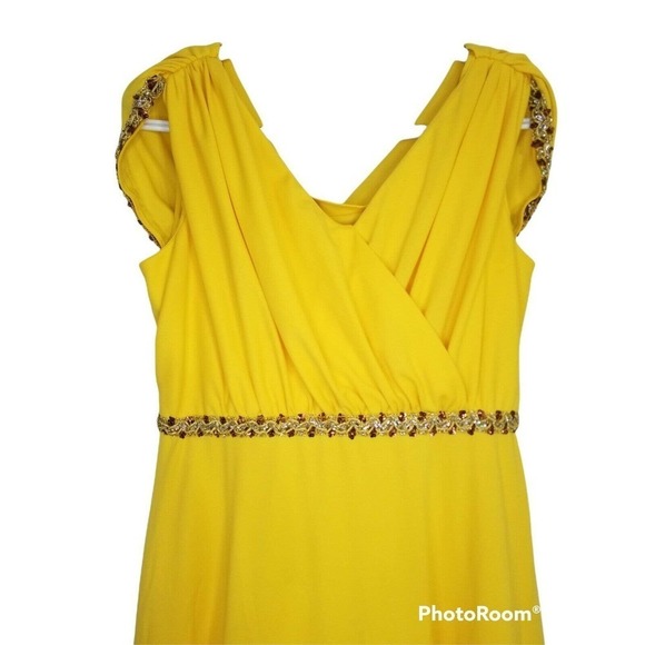 Vintage Sequined Yellow Sleeveless Maxi Dress Women's Size 16 - Picture 3 of 12